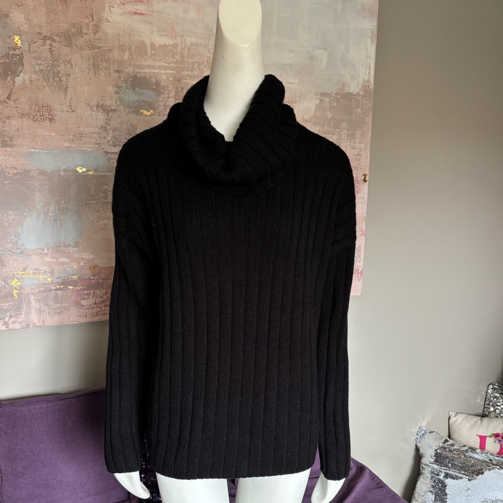 Lord & Taylor Black Ribbed Cowl Neck Overside Sweater‎ Size Large